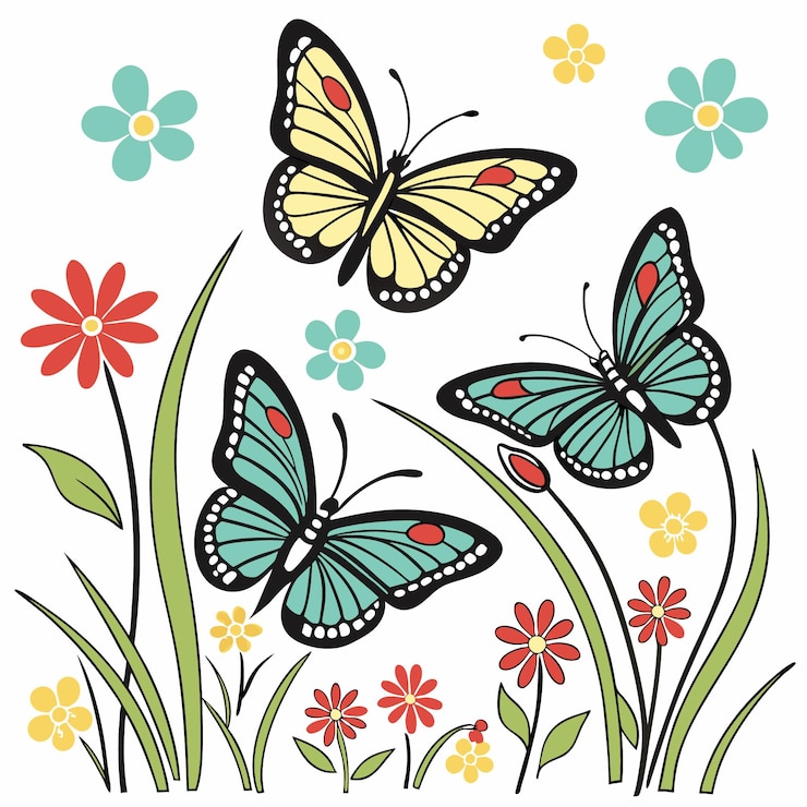 Vector tropical butterflies of different colors set vector illustrations of insects with multicolored wing