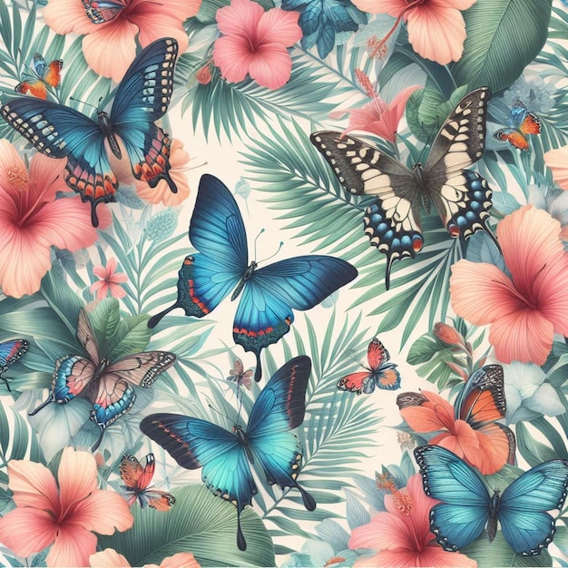 Tropical Butterflies Pattern Vector Illustration