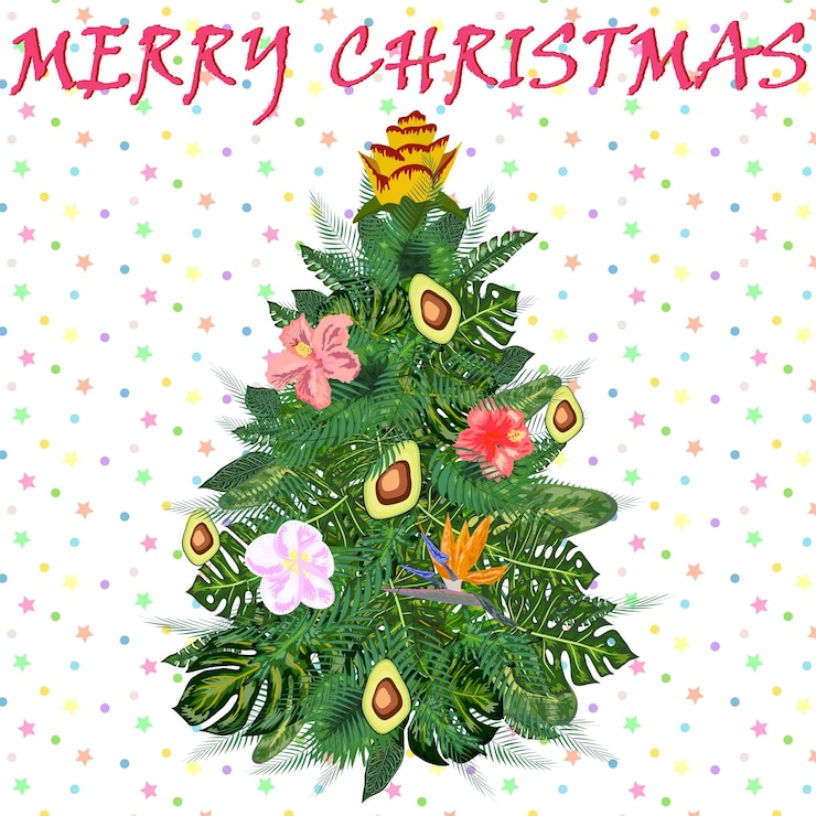 Vector tropical christmas palm leaves and snowflakes template for cards and party invitations