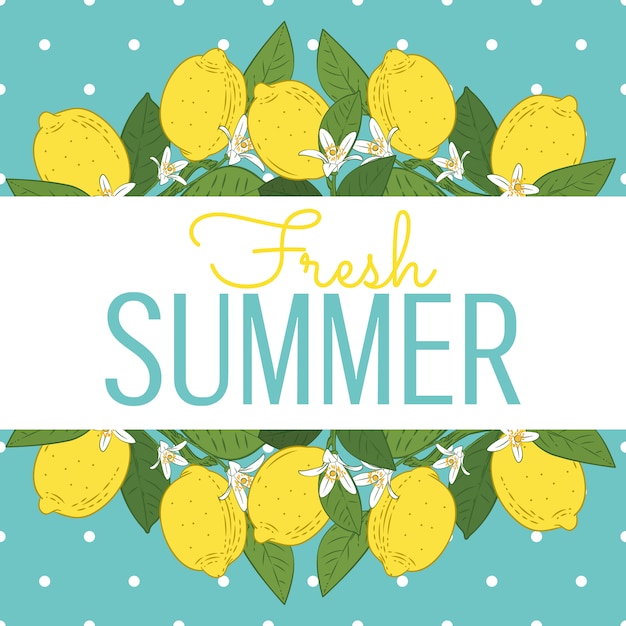 Tropical citrus lemon fruits bright summer card