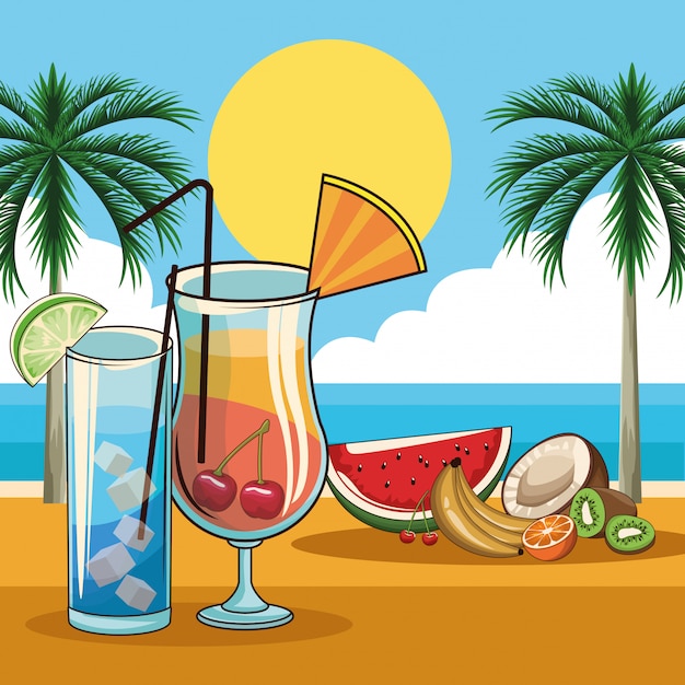 Vector tropical cocktail drinks