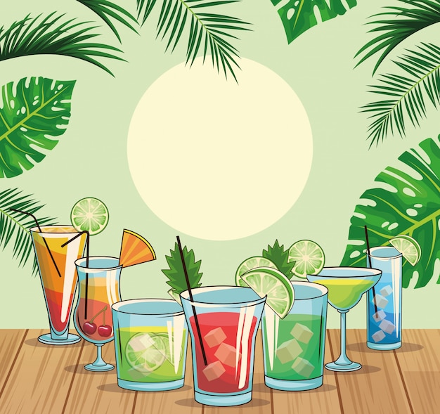 Vector tropical cocktail drinks