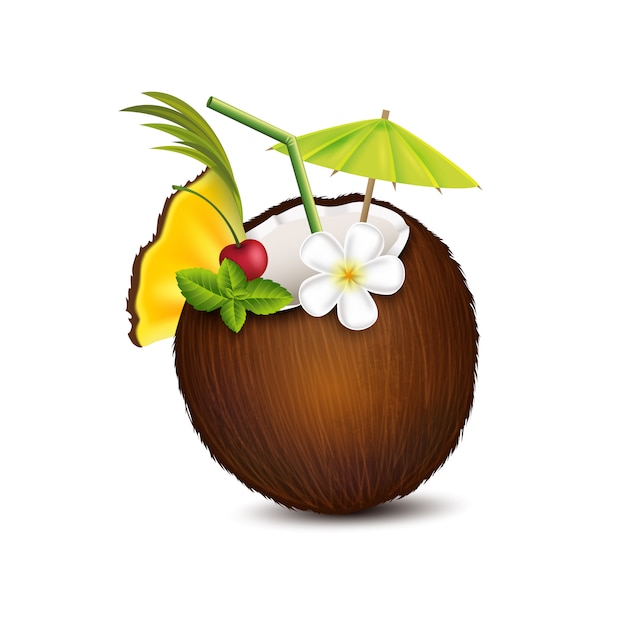 Вектор Тропический коктейль в кокосе
