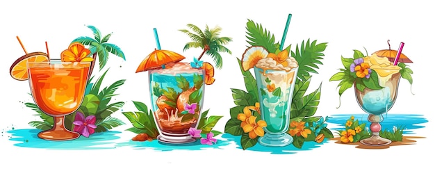 Vettore disegno vettoriale cocktail tropicale illustrazione di un cocktail tropicale
