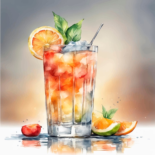 Vettore illustrazione ad acquerello di un cocktail tropicale