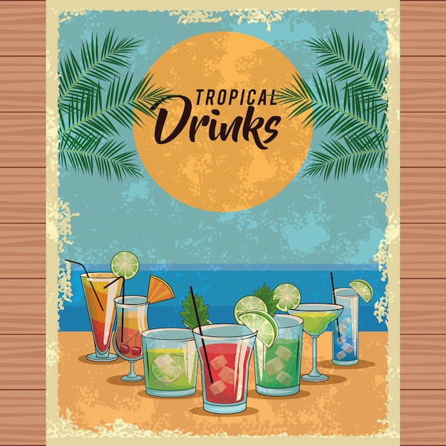 Vector tropical cocktails poster