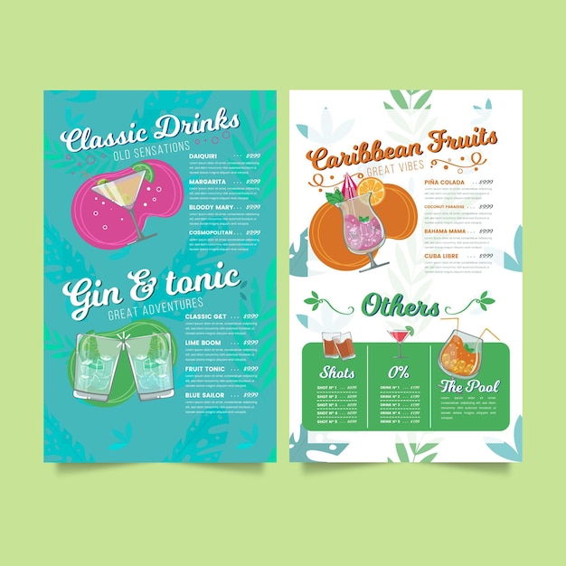 Tropical cocktails restaurant menu template