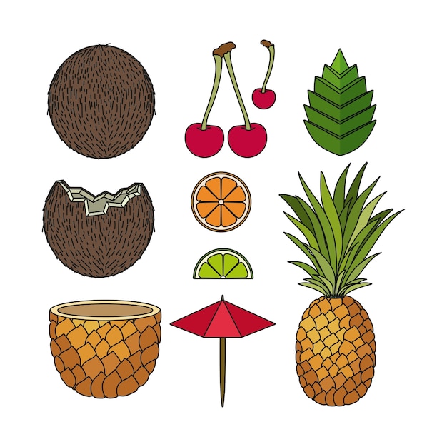 Vector tropical cocktails set icons