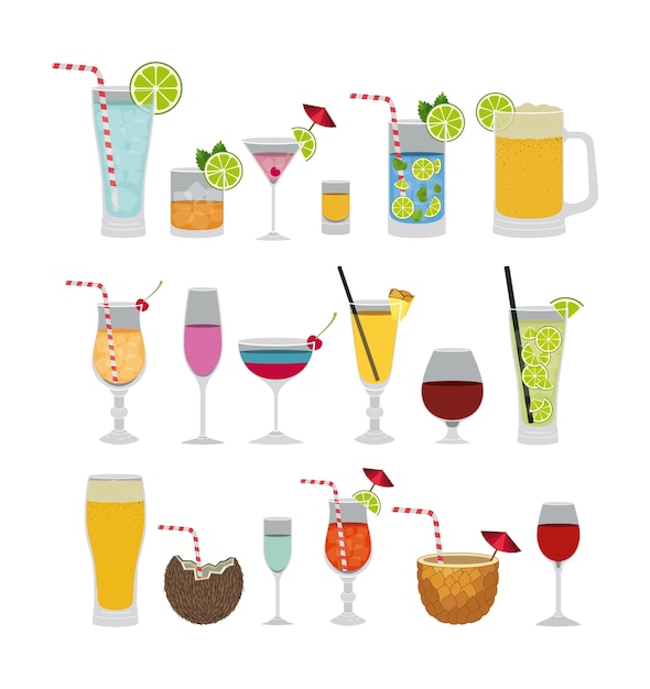 tropical cocktails set icons