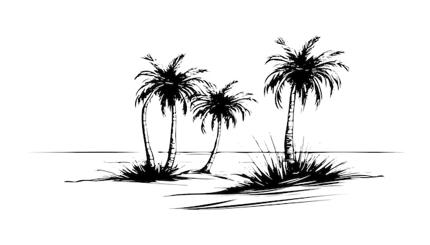 Vector tropical coconut palm trees vector sketch illustration hand drawn tropical plants and floral design