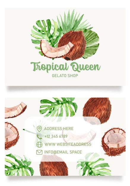 Tropical coconut watercolor business card