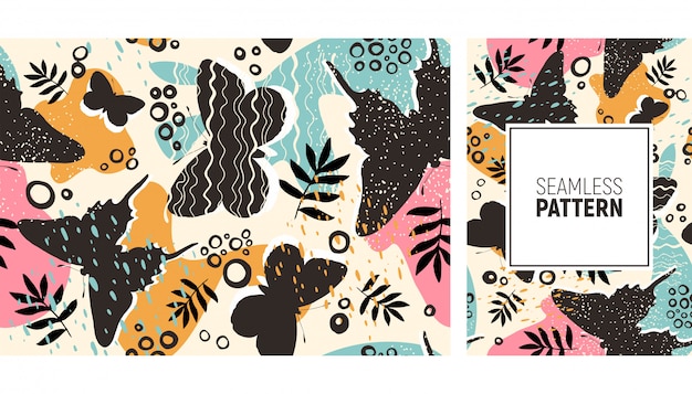 Tropical color leaves and butterflies pattern