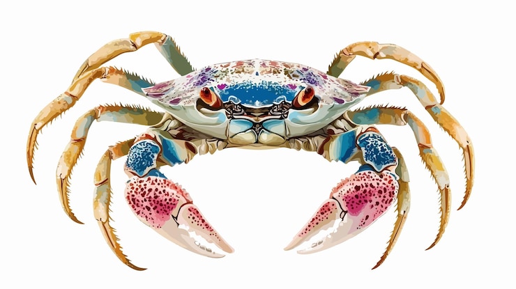 Vector tropical crab seafood nutrition centered wide angle image for food blogs and menus