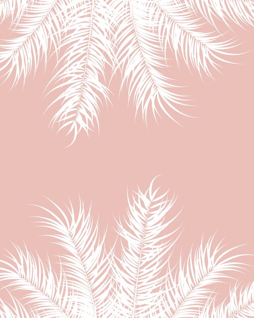 Tropical design with white palm leaves and plants on pink background