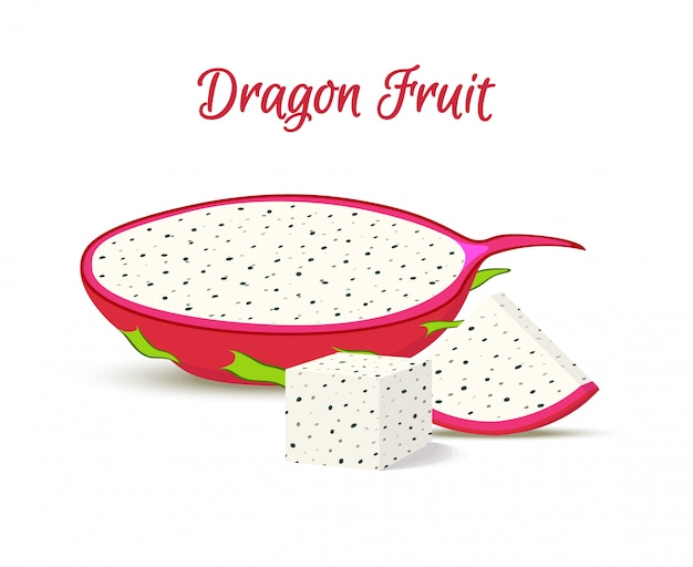 Vettore frutto tropicale del drago, pitaya a fette.