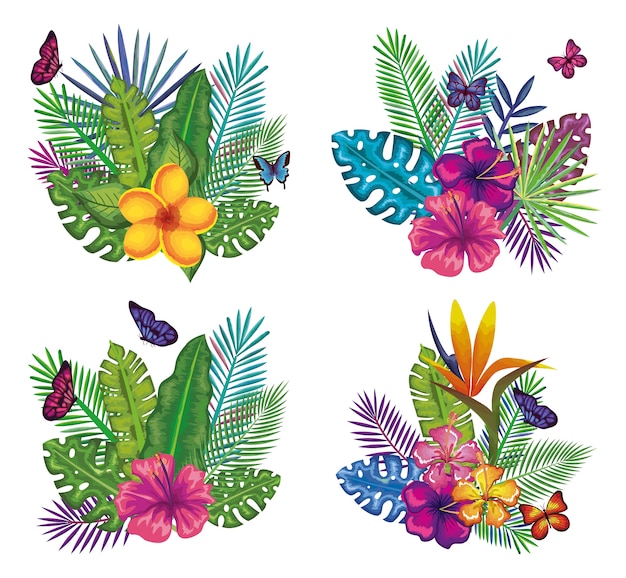 Progettazione floreale tropicale ed esotica dell'illustrazione di vettore della decorazione