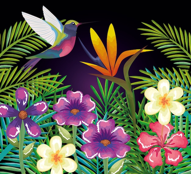 Tropical and exotic garden with hummingbird