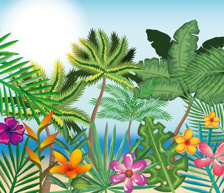वेक्टर tropical and exotics flowers and leafs