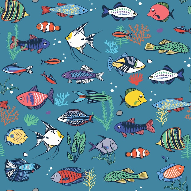 Tropical fish vector seamless pattern