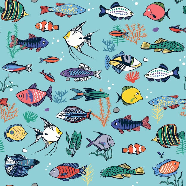 Tropical fish vector seamless pattern