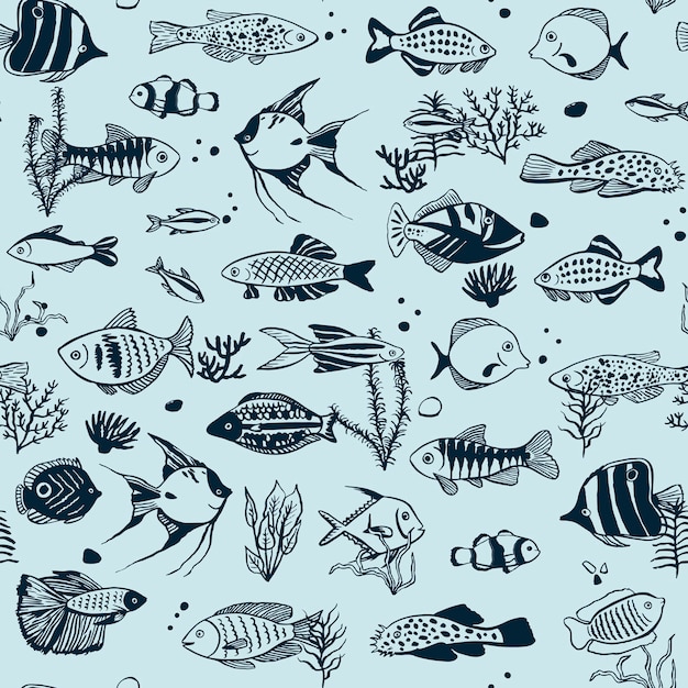 Tropical fish vector seamless pattern