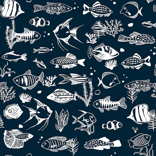 Tropical fish vector seamless pattern