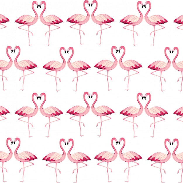 Tropical flamingos cartoon seamless pattern