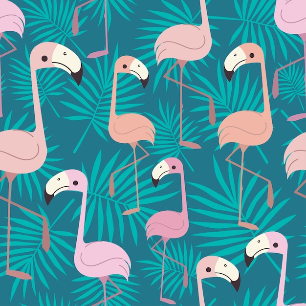 Tropical flamingos seamless pattern