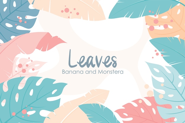 Tropical floral frame and background, banana leaf and monstera leaf composition  style