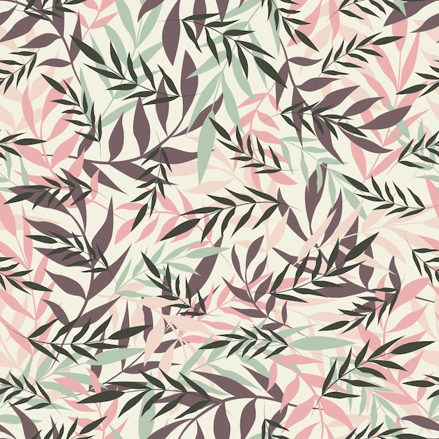 Tropical floral pattern summer background with leaves vector seamless fabric pattern