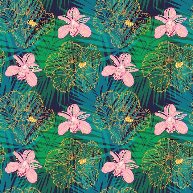 Vector tropical floral pattern