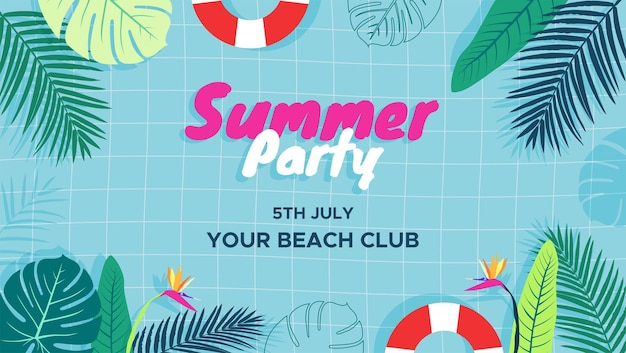 Tropical and floral summer party poster