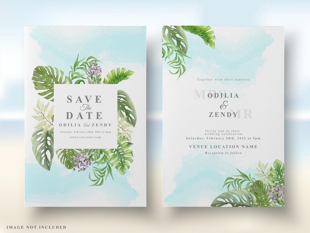 tropical floral wedding card