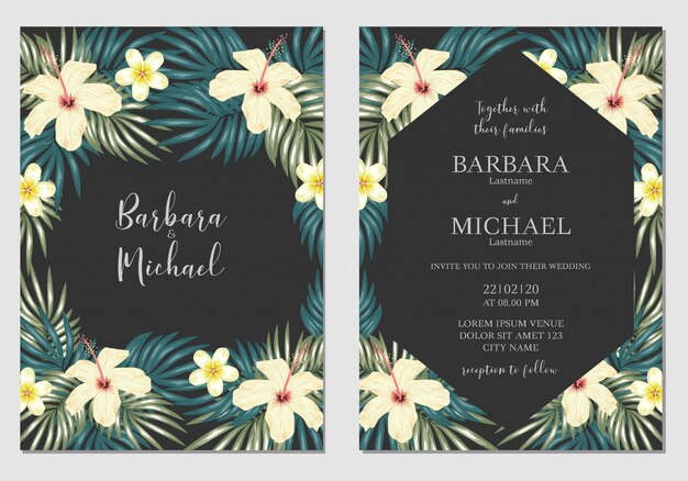 Tropical floral wedding invitation template