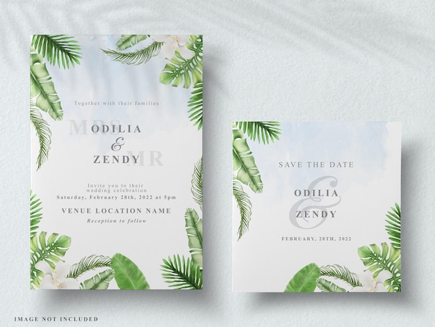 Vector tropical floral wedding invitation