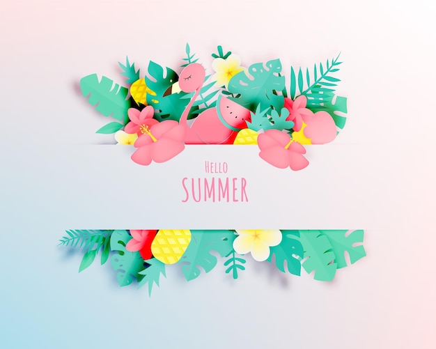 Tropical floral with paper art style and pastel color