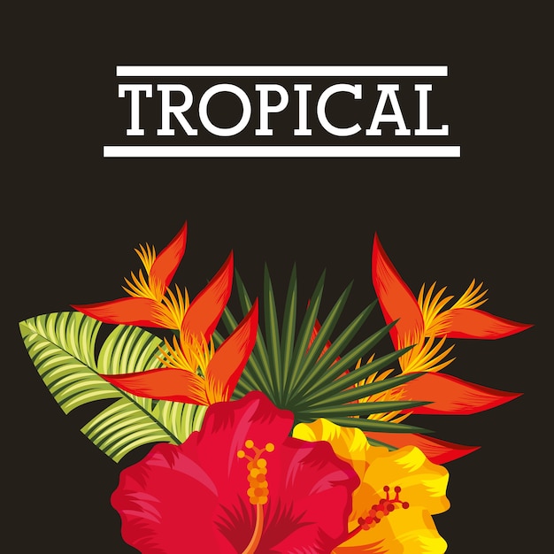 Tropical flower leaves card