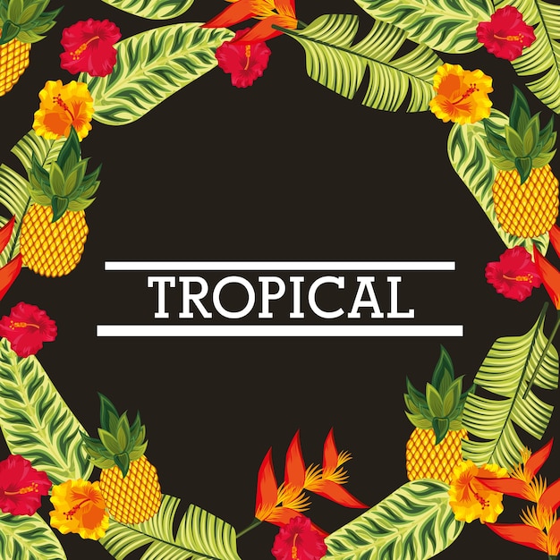 Tropical flower leaves card