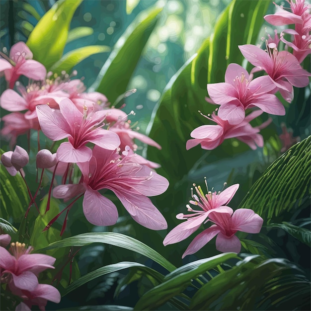 Vettore fiore tropicale fiore rosa nel giardino natura sfondobellissimi fiori nel giardinotropicale