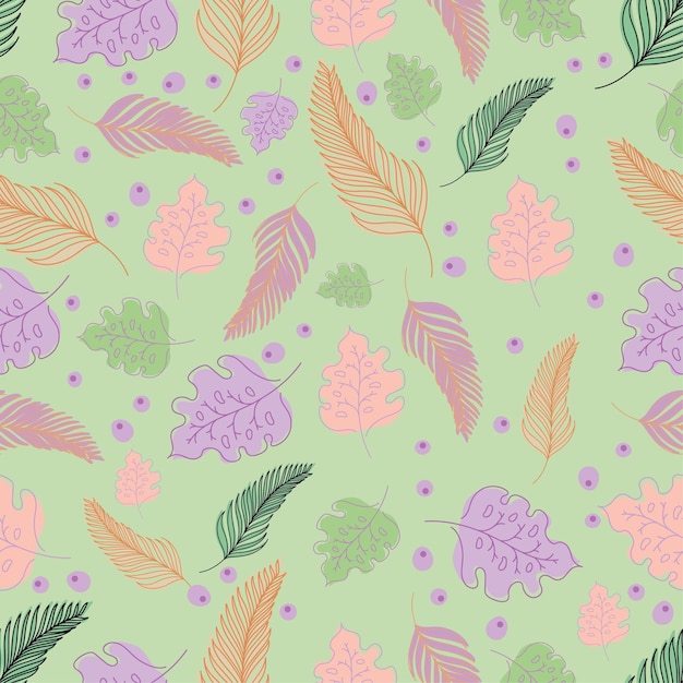 Tropical flowers on a background of palm leaves. Seamless pattern with tropical plants leaves and fl