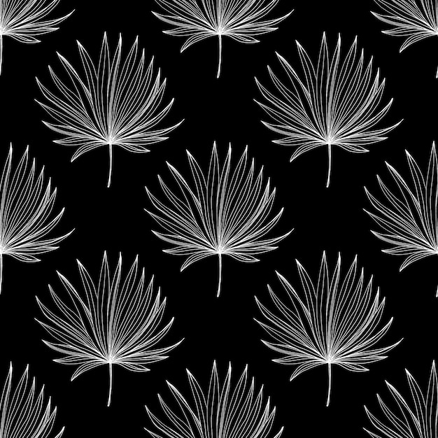 Tropical flowers Engraved ink art Seamless pattern on black background Fabric wallpaper print texture Vector