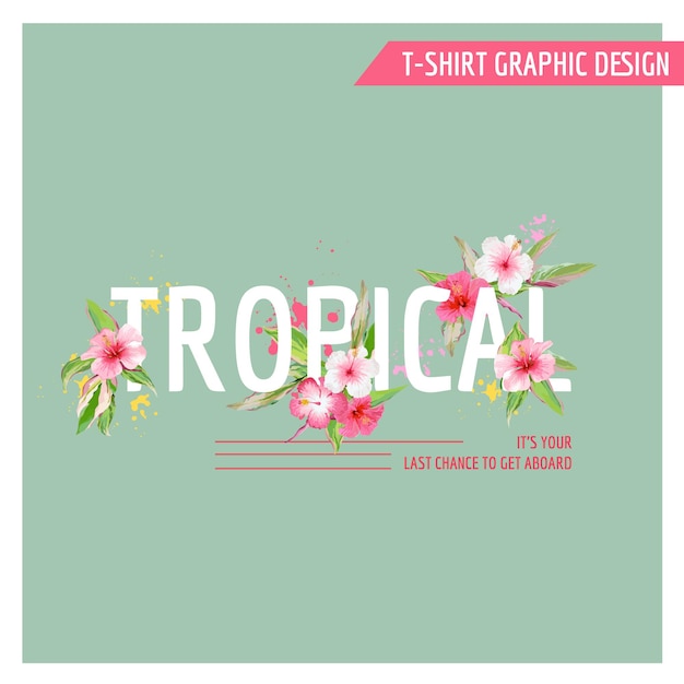 熱帯の花のグラフィック デザイン - t シャツ、ファッション、プリント