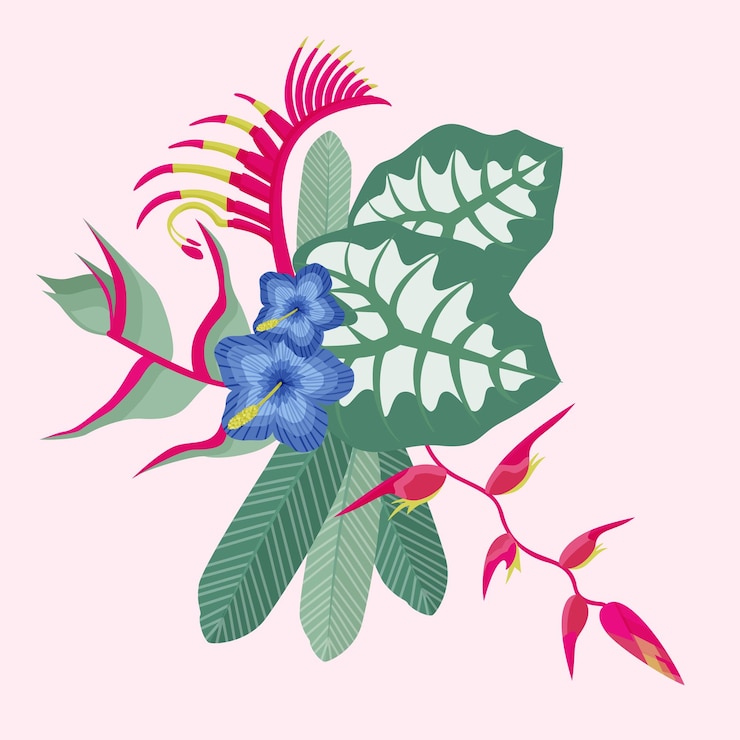 Vector 熱帯 の 花 と 葉 の 花束