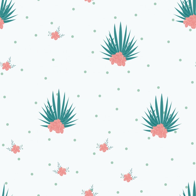 Tropical flowers and leaves of plants jungle vector seamless pattern.