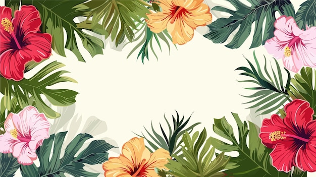 熱帯の花と葉が白い背景に