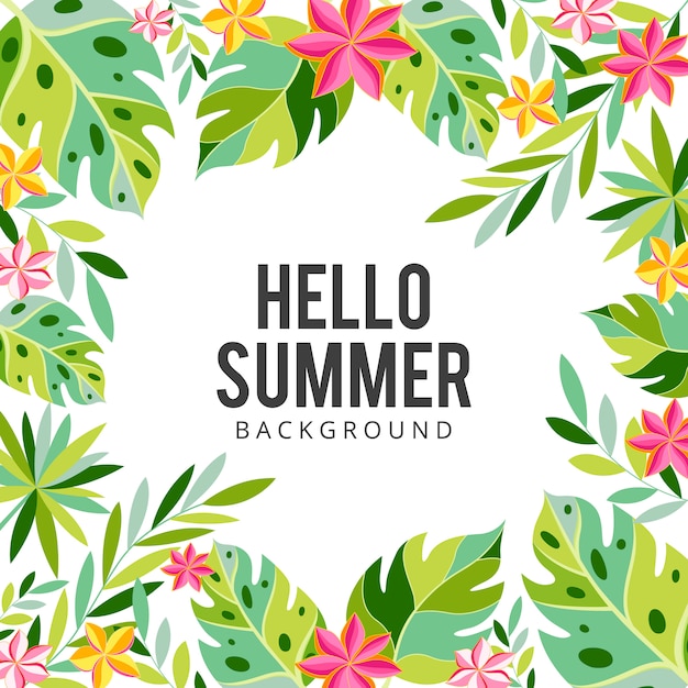 Vector tropical flowers and palms summer background