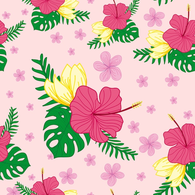 Vector tropical flowers seamless pattern