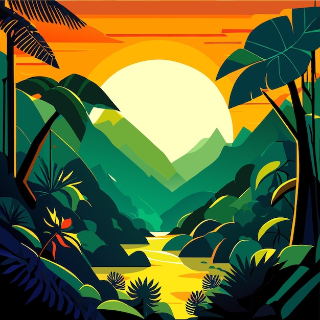 Tropical forest landscape illustration