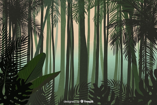 tropical forest landscape with tall trees