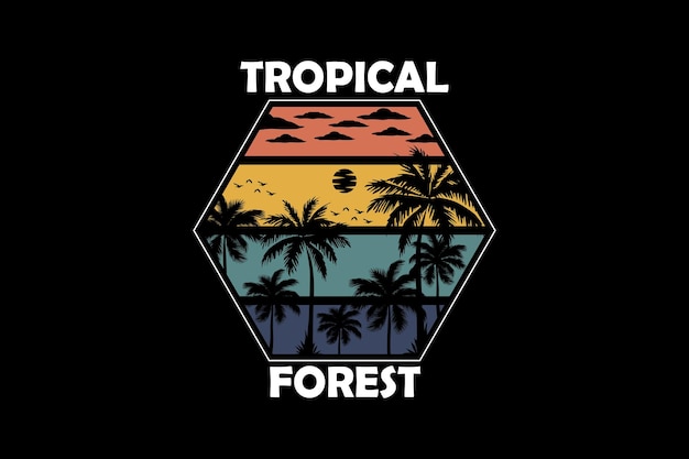 Tropical forest retro silhouette design landscape